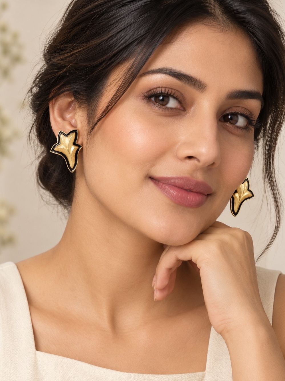 Gold Floral Statement Earrings - Women's Jewelry